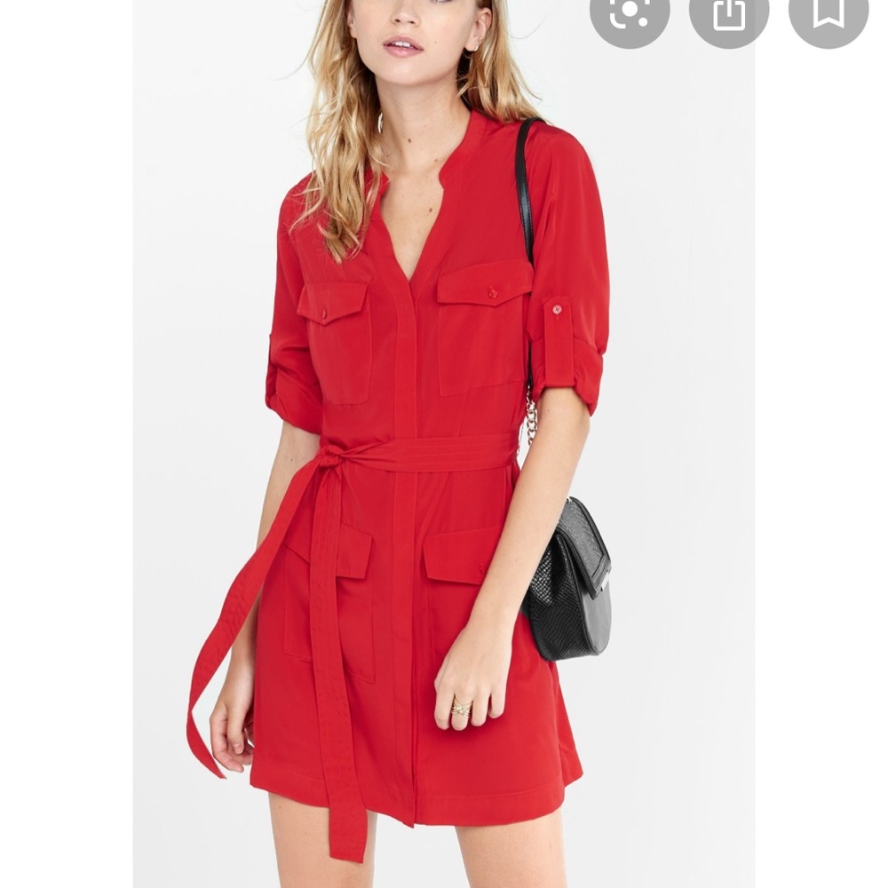 Express Red Four Pocket Military Shirt Dress